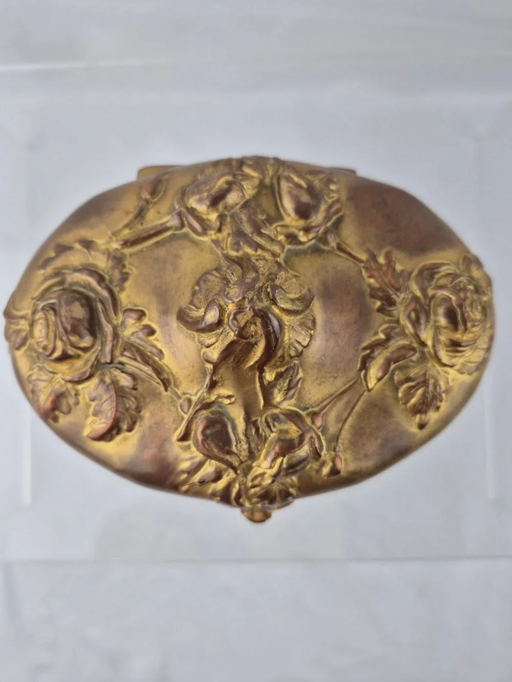 N.B. Rogers Art Nouveau Trinket Box 812-882 Jewelry Casket Rose Floral Gold Tone